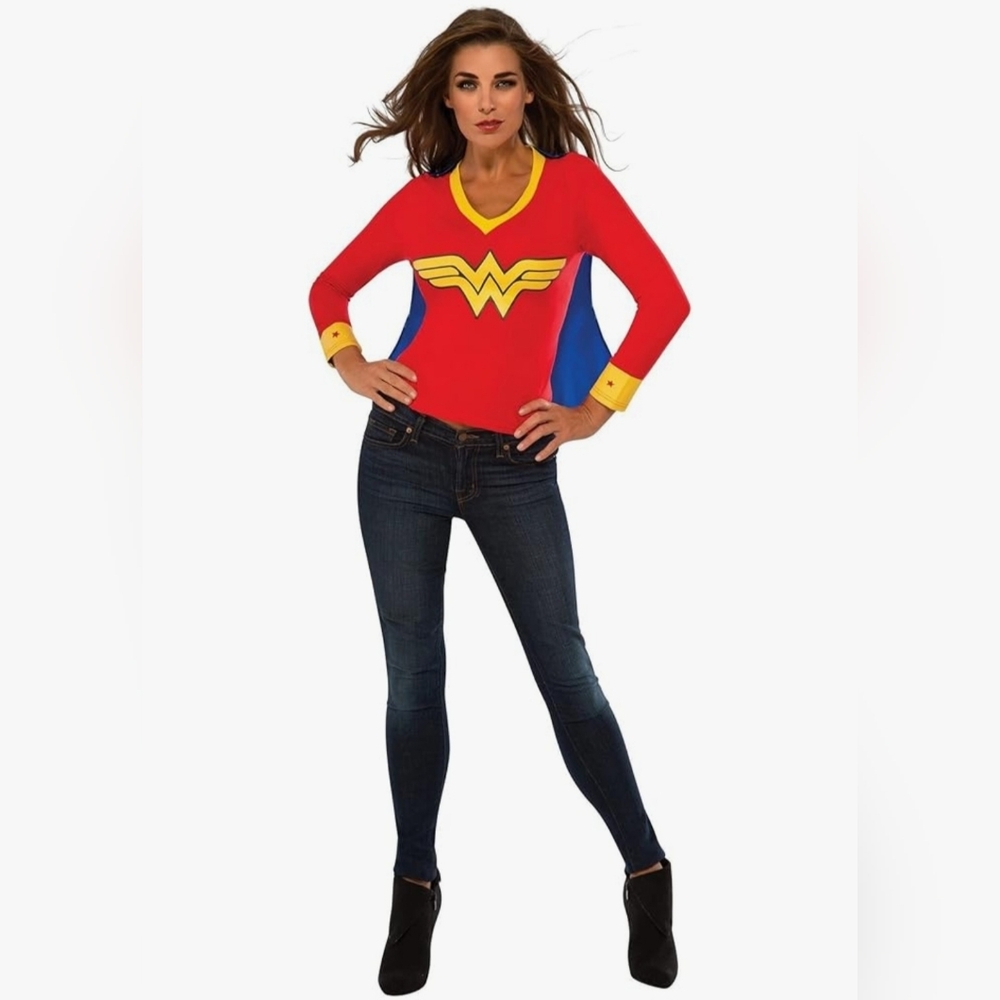 NIB Rubie's Women's DC Comics Superheroes Wonder Woman Tee W Cape- M- Halloween